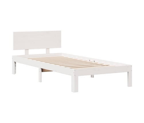 Cama con estantería sin colchón madera maciza blanca 75x190 cm