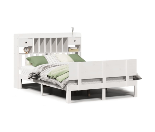 Cama con estantería sin colchón madera maciza blanca 140x190 cm
