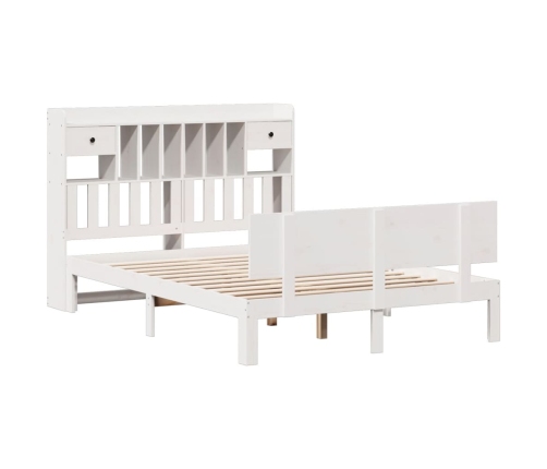 Cama con estantería sin colchón madera maciza blanca 140x190 cm