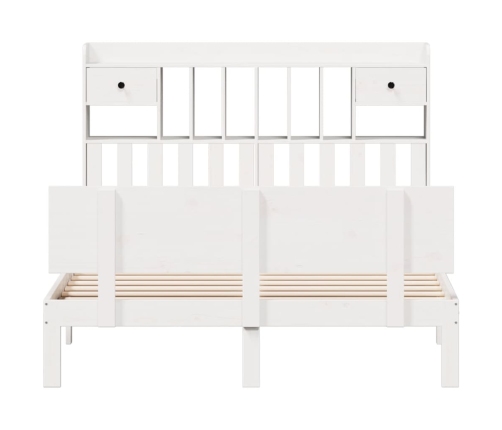 Cama con estantería sin colchón madera maciza blanca 140x190 cm