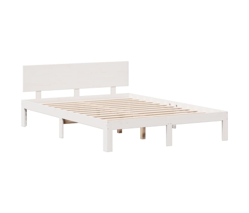 Cama con estantería sin colchón madera maciza blanca 140x190 cm