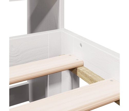 Cama con estantería sin colchón madera maciza blanca 140x190 cm