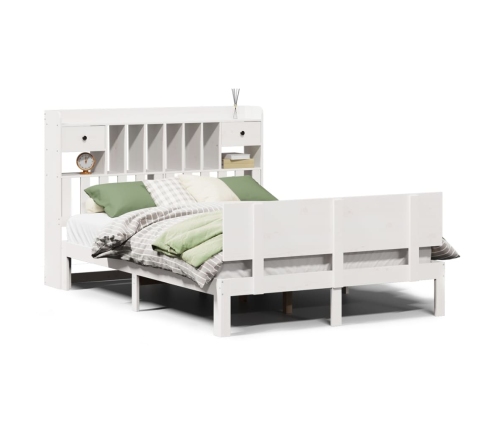 Cama con estantería sin colchón madera maciza blanca 140x200 cm