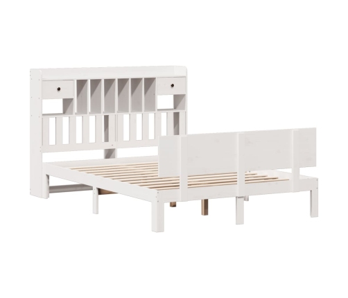 Cama con estantería sin colchón madera maciza blanca 140x200 cm