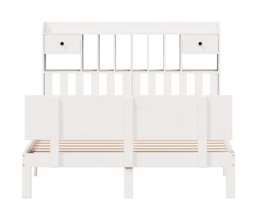 Cama con estantería sin colchón madera maciza blanca 140x200 cm
