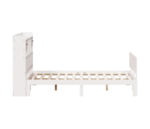 Cama con estantería sin colchón madera maciza blanca 140x200 cm
