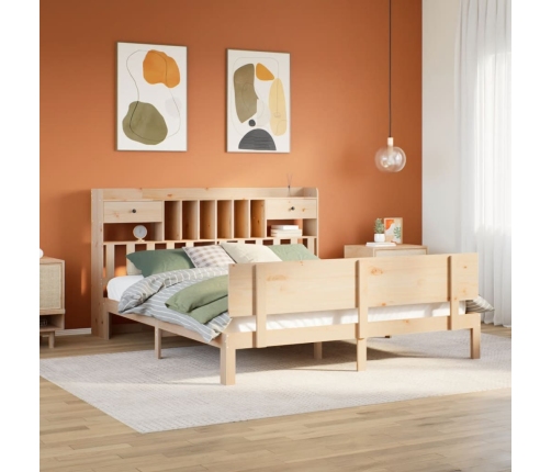 Cama con estantería sin colchón madera maciza de pino 200x200cm