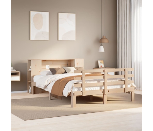 Cama con estantería sin colchón madera maciza de pino 135x190cm