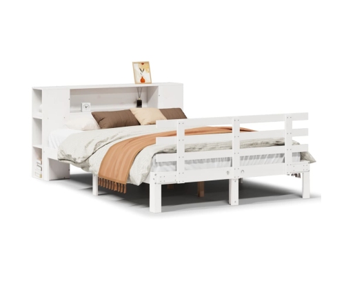 Cama con estantería sin colchón madera maciza blanca 120x200 cm