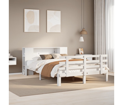 Cama con estantería sin colchón madera maciza blanca 120x200 cm