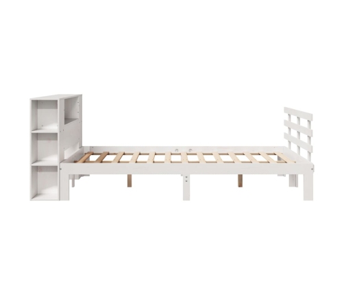 Cama con estantería sin colchón madera maciza blanca 140x200 cm