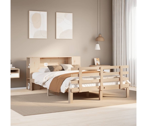 Cama con estantería sin colchón madera maciza de pino 150x200cm