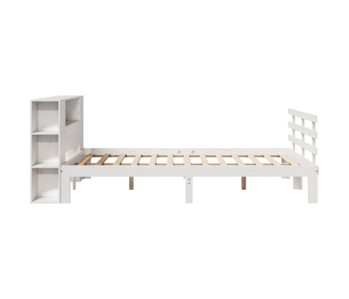 Cama con estantería sin colchón madera maciza blanca 150x200 cm