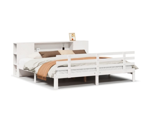 Cama con estantería sin colchón madera maciza blanca 180x200 cm