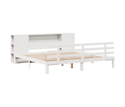 Cama con estantería sin colchón madera maciza blanca 180x200 cm