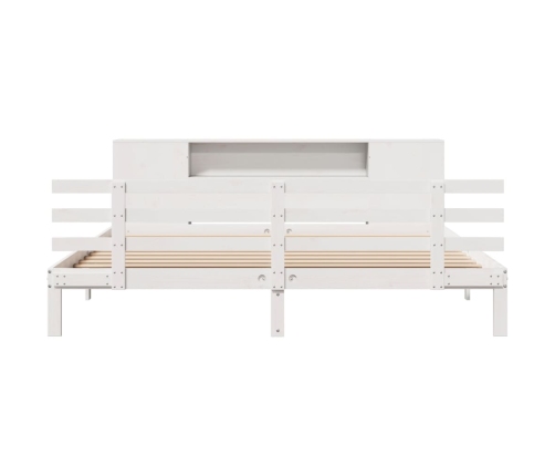 Cama con estantería sin colchón madera maciza blanca 180x200 cm