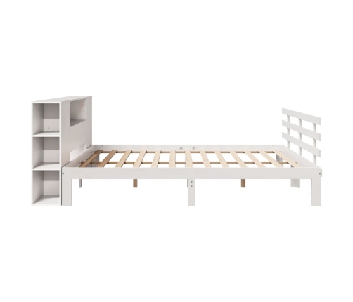 Cama con estantería sin colchón madera maciza blanca 180x200 cm