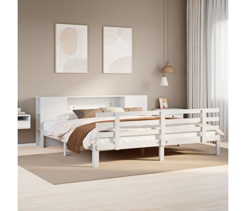 Cama con estantería sin colchón madera maciza blanca 180x200 cm