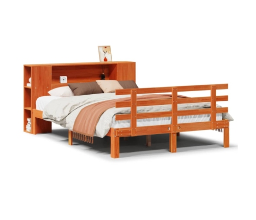 Cama con estantería sin colchón madera maciza marrón 135x190cm