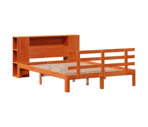 Cama con estantería sin colchón madera maciza marrón 135x190cm
