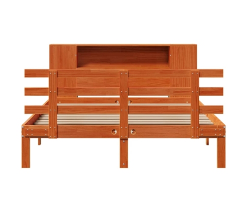 Cama con estantería sin colchón madera maciza marrón 135x190cm