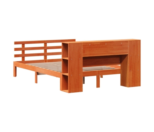 Cama con estantería sin colchón madera maciza marrón 135x190cm