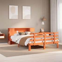 Cama con estantería sin colchón madera maciza marrón 135x190cm