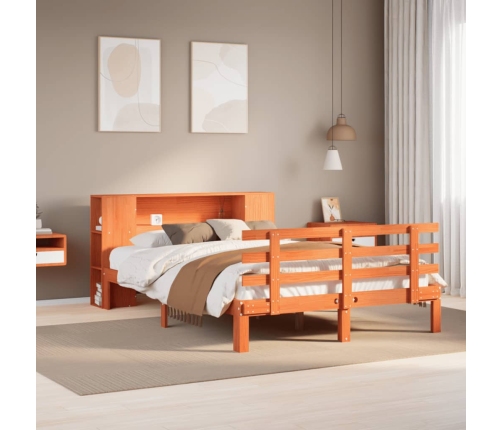 Cama con estantería sin colchón madera maciza marrón 135x190cm