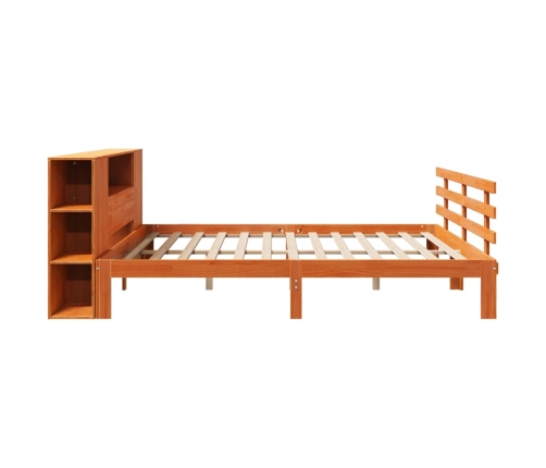 Cama con estantería sin colchón madera maciza marrón 180x200cm