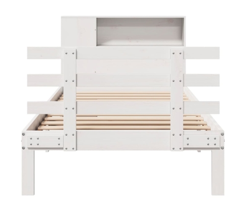 Cama con estantería sin colchón madera maciza blanca 75x190 cm