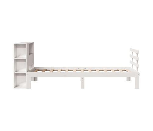 Cama con estantería sin colchón madera maciza blanca 75x190 cm