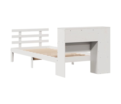 Cama con estantería sin colchón madera maciza blanca 75x190 cm