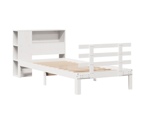 Cama con estantería sin colchón madera maciza blanco 90x200 cm