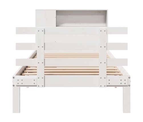 Cama con estantería sin colchón madera maciza blanco 90x200 cm