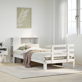 Cama con estantería sin colchón madera maciza blanco 90x200 cm