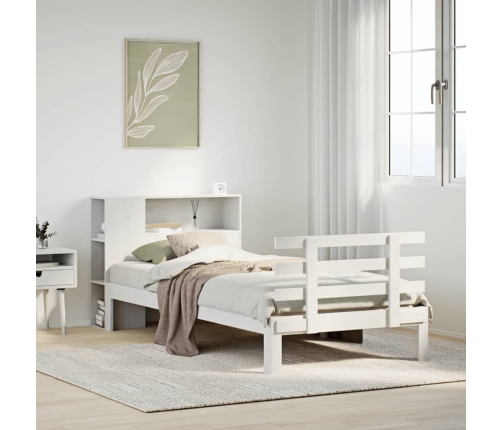 Cama con estantería sin colchón madera maciza blanco 90x200 cm
