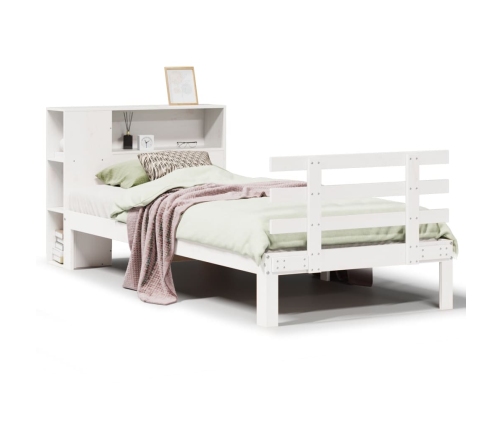 Cama con estantería sin colchón madera maciza blanca 100x200 cm