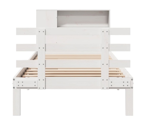 Cama con estantería sin colchón madera maciza blanca 100x200 cm