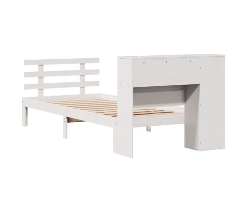 Cama con estantería sin colchón madera maciza blanca 100x200 cm