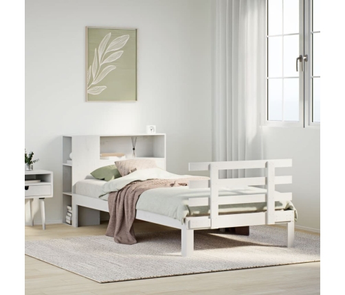 Cama con estantería sin colchón madera maciza blanca 100x200 cm