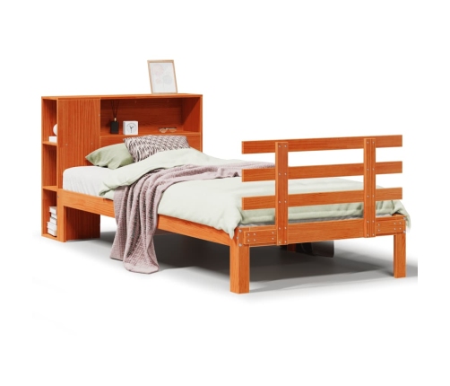 Cama con estantería sin colchón madera maciza marrón 75x190 cm