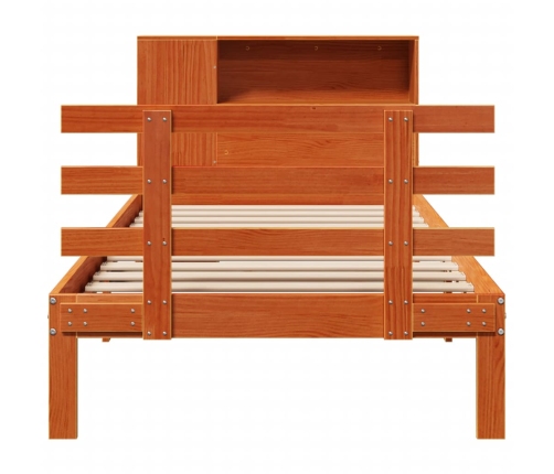 Cama con estantería sin colchón madera maciza marrón 75x190 cm