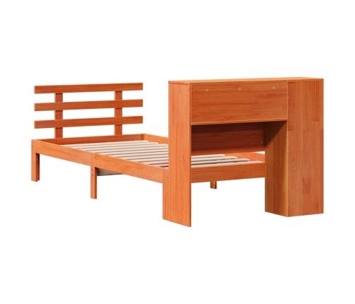 Cama con estantería sin colchón madera maciza marrón 75x190 cm