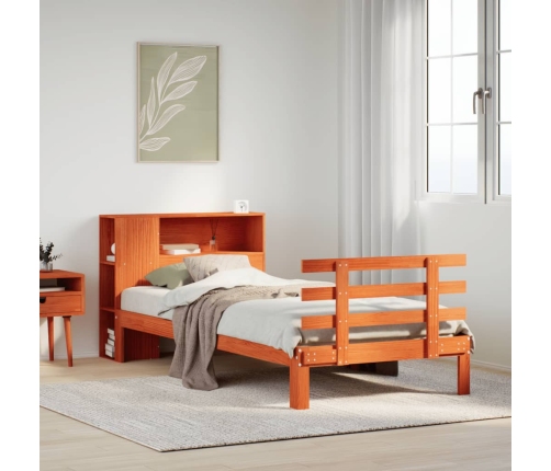 Cama con estantería sin colchón madera maciza marrón 75x190 cm