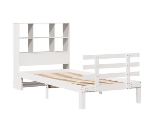 Cama con estantería sin colchón madera maciza blanca 75x190 cm