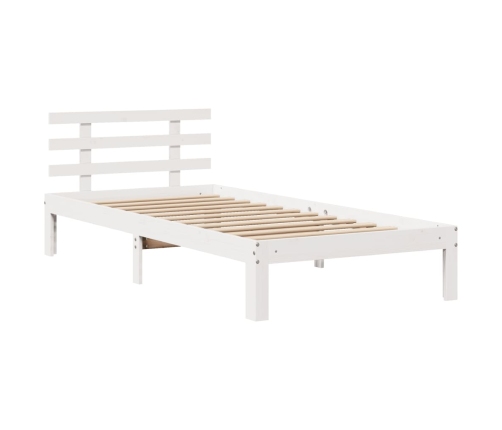 Cama con estantería sin colchón madera maciza blanca 75x190 cm