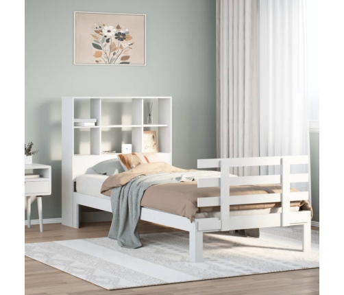 Cama con estantería sin colchón madera maciza blanca 75x190 cm