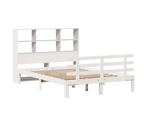 Cama con estantería sin colchón madera maciza blanca 135x190 cm