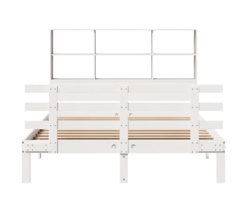 Cama con estantería sin colchón madera maciza blanca 135x190 cm