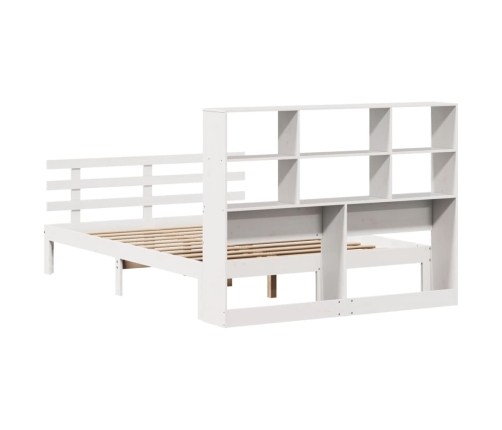 Cama con estantería sin colchón madera maciza blanca 135x190 cm